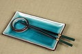Free Plate, Dipping Bowl And Chop Sticks On Green Mat Stock Images - 1000034