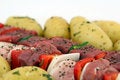Free Turkish Beef, Lamb, And Pork Kebabs With Potato On Skewers Stock Image - 1070481