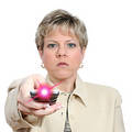 Free Beautiful Woman Aiming Remote With Light On Over White Stock Images - 119084