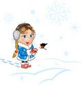 Free Little Girl With A Bullfinches On Hands Stock Images - 11192434