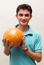Free Young Guy Playing Bowling Royalty Free Stock Image - 11211786