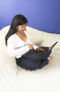 Free Gir Smiling With Laptop Royalty Free Stock Image - 1145906