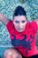 Free Punk Woman Kneeling W/Red Shirt Royalty Free Stock Photos - 1166008