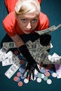 Free Blond With Cash On The Poker Table Royalty Free Stock Photography - 11715587