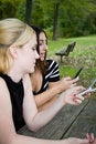 Free Friends On Cell Phone Together (Beautiful Young Blonde And Brune Stock Images - 1323064