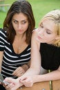 Free Friends On Cell Phone Together (Beautiful Young Blonde And Brune Stock Photo - 1323120