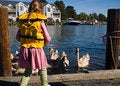 Free Young Girl Feeding Swans Royalty Free Stock Photography - 1340477