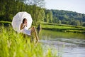 Free Spring - Happy Romantic Woman Sitting By Lake Royalty Free Stock Photos - 14667848