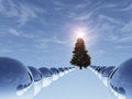 Free Christmas Tree In Surreal Sky Blue With Path Of Spheres Stock Photo - 1520980