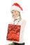 Free Beauty Blonde Girl In Santa Cap With Christmas Gift Stock Image - 1567041