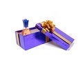 Free Bottle Of Perfume On Congratulatory Violet Box Over White Backgr Stock Photo - 1640900