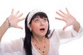 Free Beauty Brunette Girl With Blue Eye Look Up And Wonder Stock Image - 2003661