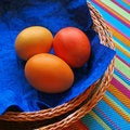 Free Three Eggs In The Baskets On Striped Fabric Stock Image - 2017201