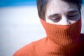 Free Young Woman Puting On A Long Neck Sweater Royalty Free Stock Photos - 2105468
