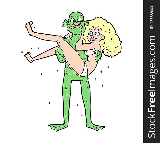 Cartoon Swamp Monster Carrying Woman In Bikini Free Stock Images