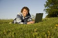 Free Man Using A Laptop Outdoors Stock Images - 2607764