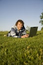 Free Man Using A Laptop Outdoors Stock Image - 2607771