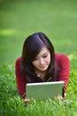 Free Pretty Woman Using Tablet Stock Photography - 27473802