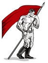 Free Man Holding Up A Red Flag Stock Photo - 3019180