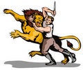 Free Man Fighting A Lion Stock Photography - 3073262