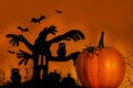 Free Spooky Tree With Pumpkin Royalty Free Stock Image - 3175186