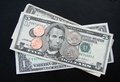 Free Stack Of Bills,Quarters And Pennies Royalty Free Stock Image - 3726356