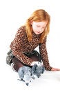 Free Red Tale Parrot On White And Little Girl Stock Image - 3819591