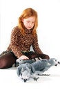 Free Red Tale Parrot On White With Young Girl Royalty Free Stock Image - 3819596