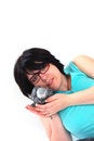 Free Red Tale Parrot On White With Female Stock Photography - 3819612