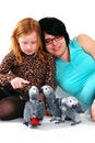 Free Red Tale Parrot On White With Female And Girl Royalty Free Stock Photo - 3819655