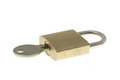 Free Isolated Closed Brass Padlock With Key Inside Royalty Free Stock Photo - 3918605