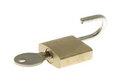 Free Isolated Opened Brass Padlock With Key Inside Royalty Free Stock Image - 3918606