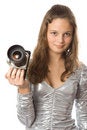 Free Young Girl With SLR Camera Royalty Free Stock Image - 4012476