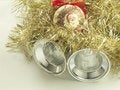 Free Silver Bells With A Santa Bauble And Tinsel Royalty Free Stock Images - 4095909