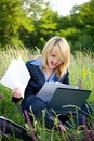 Free Happiness Woman On Grass With Documents Royalty Free Stock Photography - 4282477