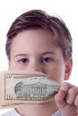 Free The Little Boy Covers The Person With Denomination Stock Photography - 4383922