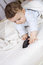 Free The Little Boy Of 7 Months Plays With A Cellular T Royalty Free Stock Photography - 4412537