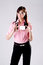 Free Business Woman Shows Business Card Royalty Free Stock Photography - 4517017