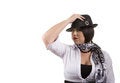 Free Woman With Black Hair Holding Black Hat Stock Photos - 4569173