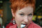 Free Red Haired Woman With Spoon Royalty Free Stock Image - 4681616