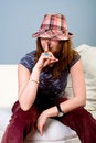 Free Fashion Girl Sit On Sofa Stock Photos - 4996963