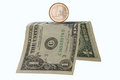 Free One Euro Coin On One Dollar Pedestal Isolated On W Stock Photos - 5143313