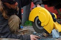 Free Man Operating A Cut-Off Saw Stock Photos - 5174243