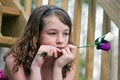 Free A Girl With Flowers Wondering Stock Images - 5258554