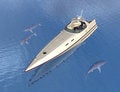 Free Speed Boat And Sharks Stock Photos - 5264803