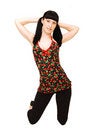 Free Sitting Woman In Colored Top And Black Pants. Stock Photo - 5419510