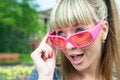 Free Beauty Wonder Blonde Girl In Pink Glass Stock Image - 5521101