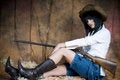 Free Farmer Girl With Shotgun Royalty Free Stock Images - 5899139