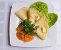 Free Pancakes With Salty Salmon On White Plate Royalty Free Stock Images - 5903079