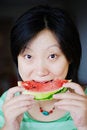 Free A Girl Eat Watermelon Royalty Free Stock Photos - 6027008
